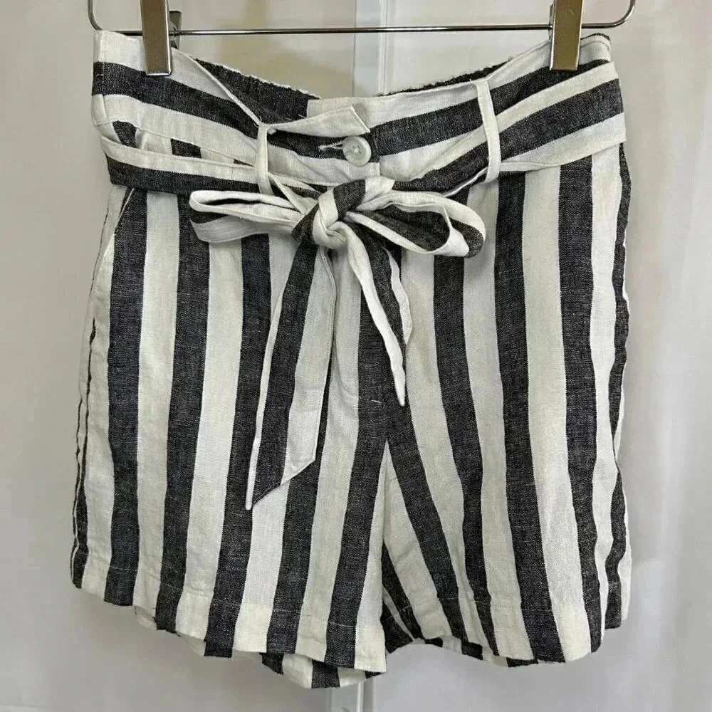 Who What Wear Striped Belted Linen Shorts Size 6